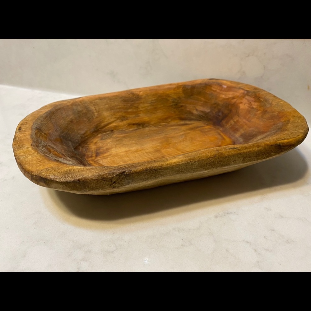 Carved wood dough bowl